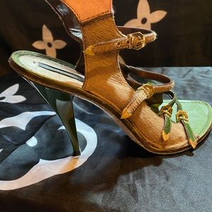 Louis Vuitton fur strappy heels. Rare hardly worn